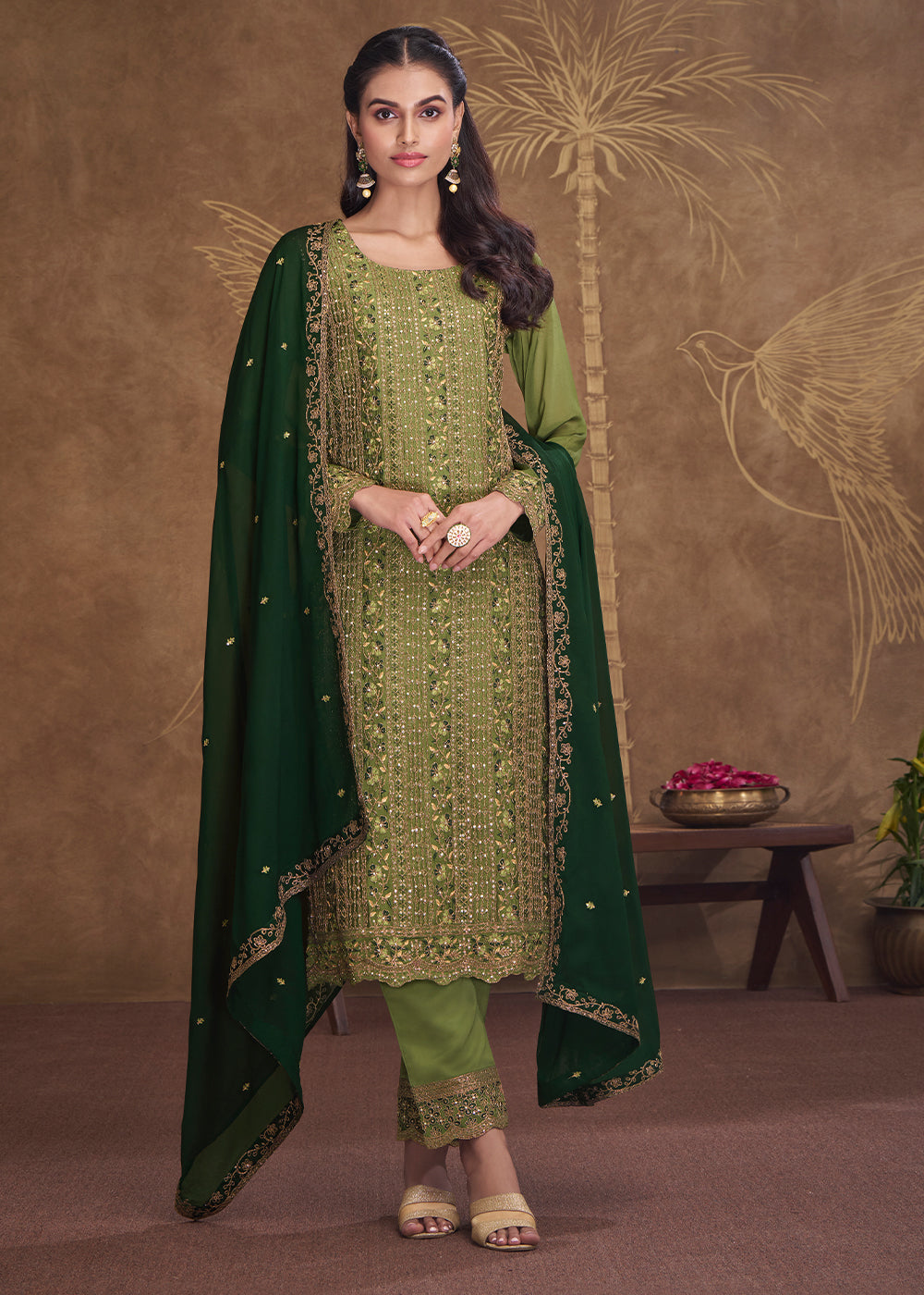 Light Green Silk Embroidered Salwar Suit