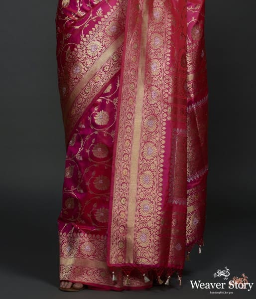 Hot Pink sona rupa kadhwa jangla with floral jaal and heavy pallu