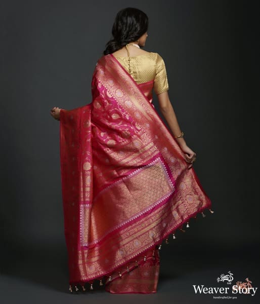 Hot Pink sona rupa kadhwa jangla with floral jaal and heavy pallu