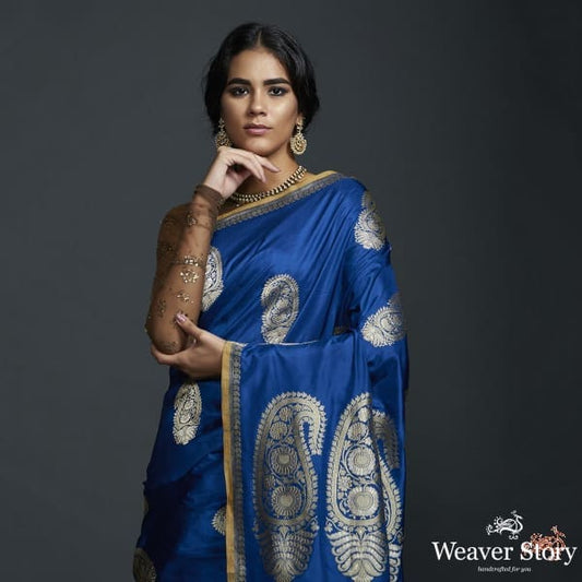 Blue kadhwa banarasi saree with kairi boota