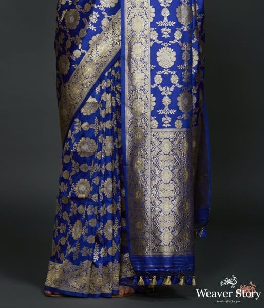 Royal Blue sona rupa kadhwa jangla with intricate floral jaal