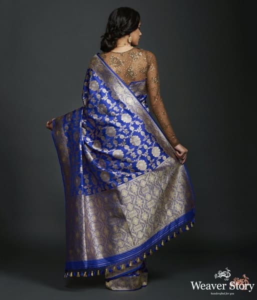 Royal Blue sona rupa kadhwa jangla with intricate floral jaal
