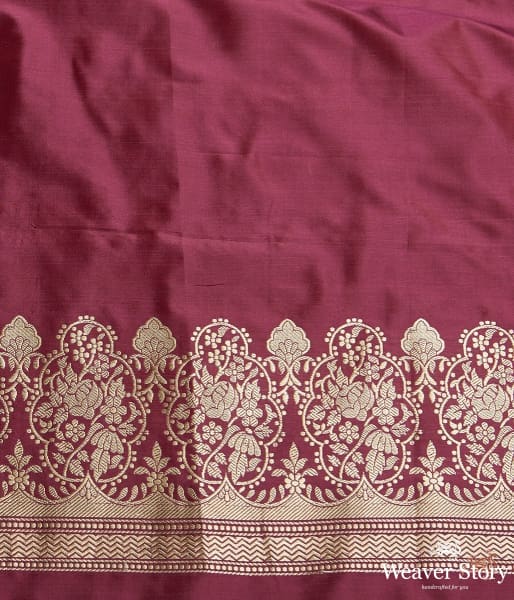 Wine floral border saree with kadhwa booti and mustard selvedge