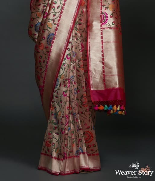 Handwoven Banarasi kimkhab saree with intricate meenakari