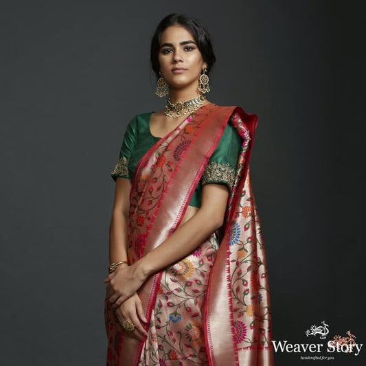 Handwoven Banarasi kimkhab saree with intricate meenakari