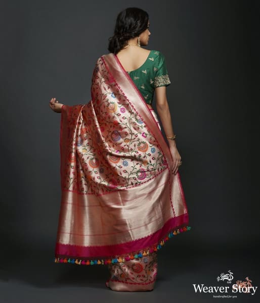 Handwoven Banarasi kimkhab saree with intricate meenakari