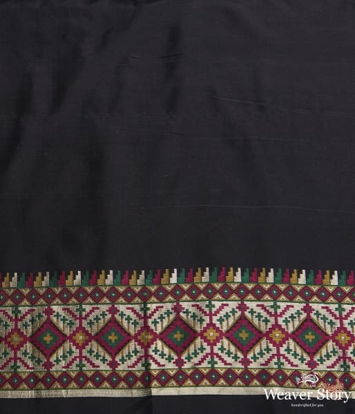 Handwoven Banarasi Patola Saree in Black with intricate meenakari work