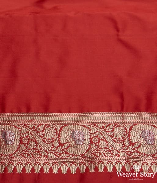 Red kadhwa booti saree with gold and silver zari