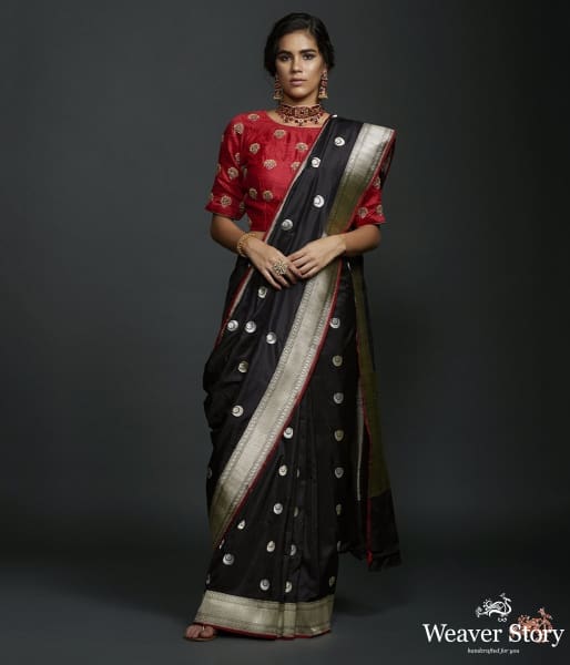 Black Kadhwa banarasi saree with konia pallu - Pre Order