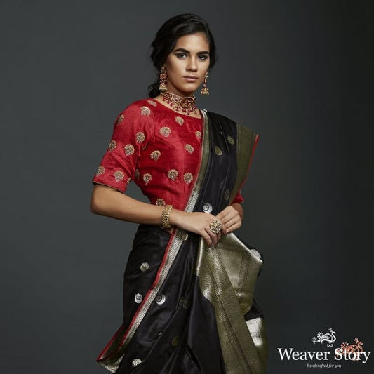 Black Kadhwa banarasi saree with konia pallu - Pre Order