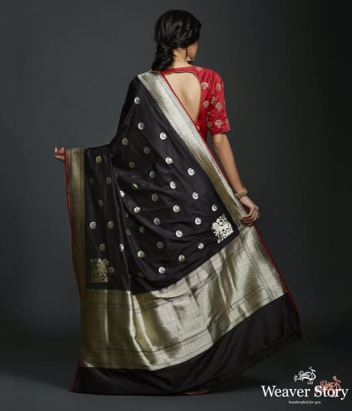 Black Kadhwa banarasi saree with konia pallu - Pre Order