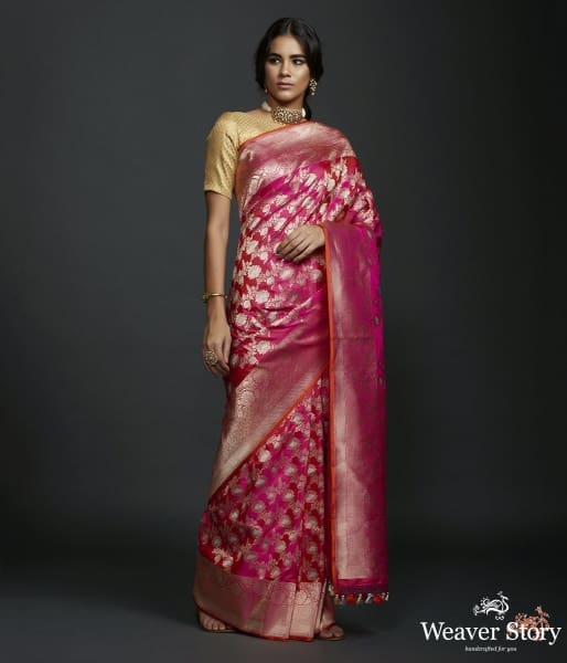 Pink Dual tone sona rupa kadhwa jangla with intricate floral jaal