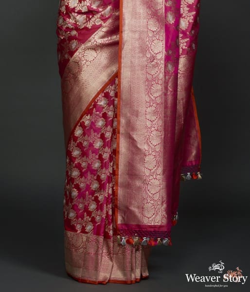 Pink Dual tone sona rupa kadhwa jangla with intricate floral jaal