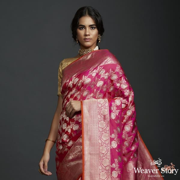Pink Dual tone sona rupa kadhwa jangla with intricate floral jaal
