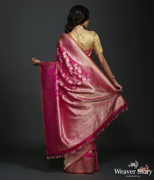 Pink Dual tone sona rupa kadhwa jangla with intricate floral jaal