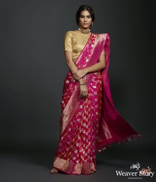 Hot Pink dual tone sona rupa kadhwa jangla with sona rupa zari