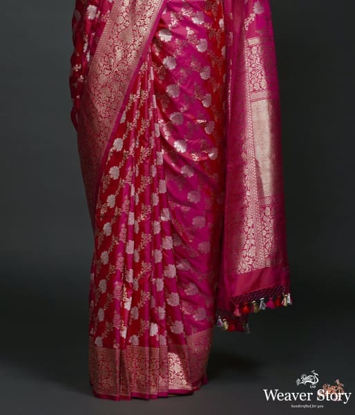 Hot Pink dual tone sona rupa kadhwa jangla with sona rupa zari