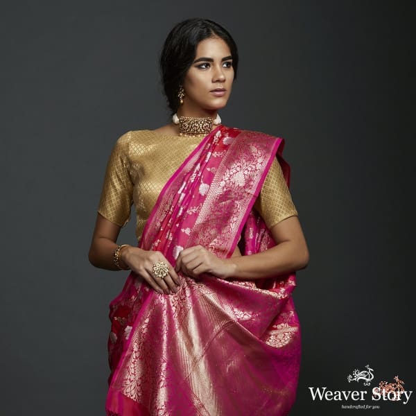 Hot Pink dual tone sona rupa kadhwa jangla with sona rupa zari