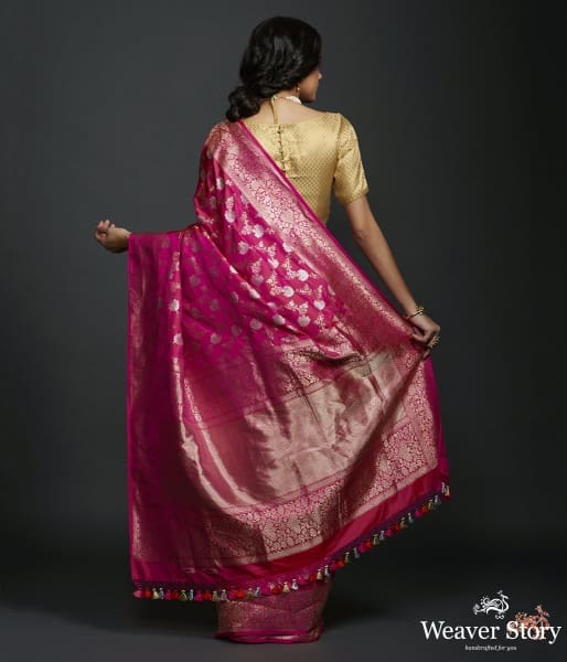 Hot Pink dual tone sona rupa kadhwa jangla with sona rupa zari
