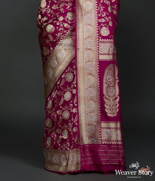 Dark Pink Dual tone sona rupa kadhwa jangla with intricate floral jaal