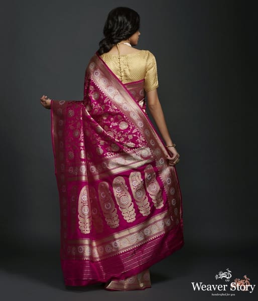 Dark Pink Dual tone sona rupa kadhwa jangla with intricate floral jaal