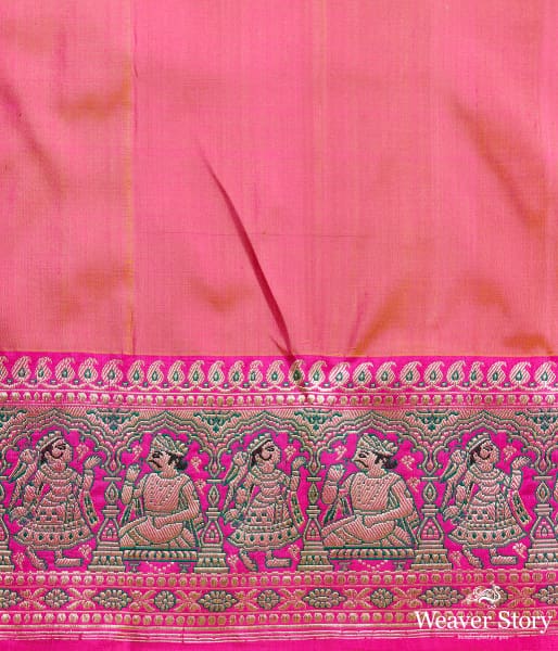 Orange and pink kimkhab shikargah with meenakari mughal border