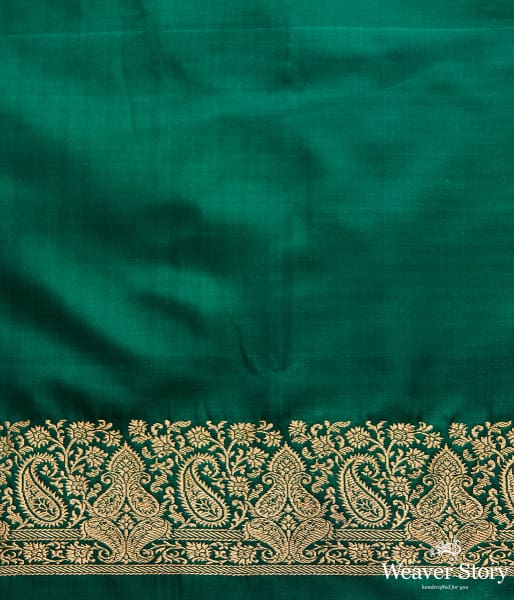 Green and gold pure valkalam saree with meenakari border and paisley pallu