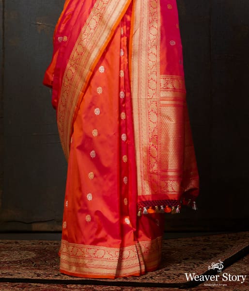 Pink and Orange dual tone kadhwa banarasi saree with brocade blouse