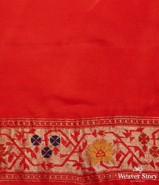 Red katan silk saree with meenakari