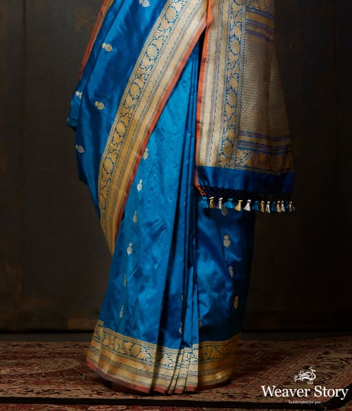 Turquoise blue dual tone kadhwa banarasi saree with brocade blouse