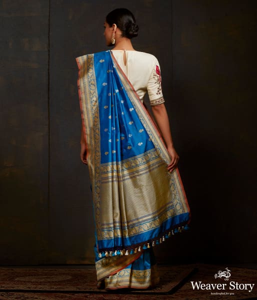 Turquoise blue dual tone kadhwa banarasi saree with brocade blouse