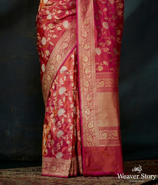 Pink and rust dual tone katan silk kadhwa jangla with sona rupa zari