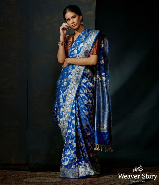 Royal Blue Banarasi jangla with sona rupa zari