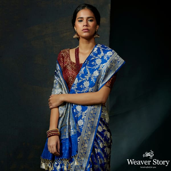 Royal Blue Banarasi jangla with sona rupa zari