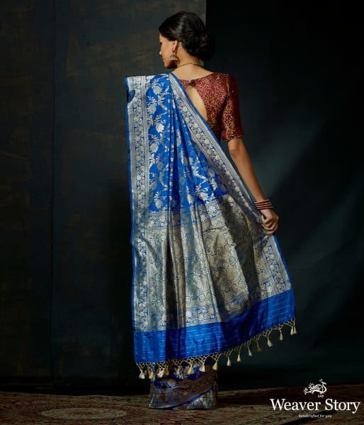 Royal Blue Banarasi jangla with sona rupa zari