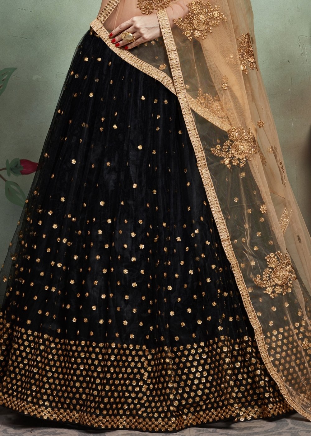 Midnight Black Designer Soft Net Lehenga Choli with Sequins  work