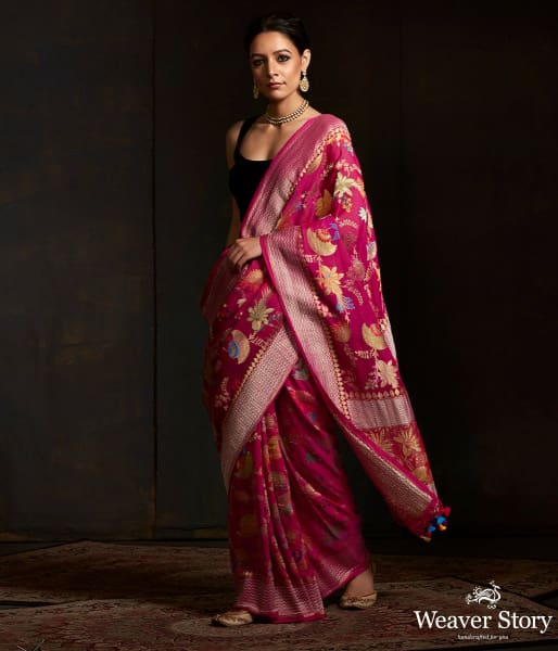 Majenta kadhwa banarasi jangla with meenakari
