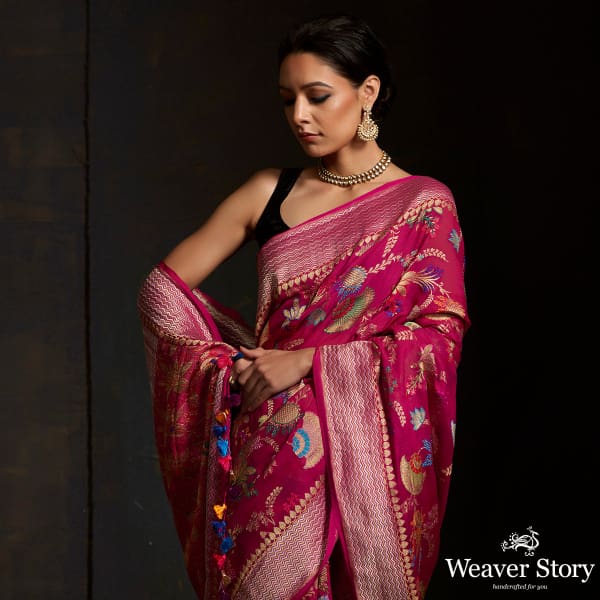 Majenta kadhwa banarasi jangla with meenakari