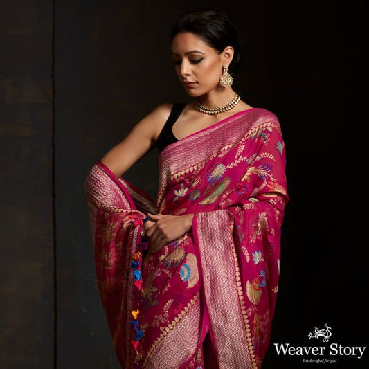 Majenta kadhwa banarasi jangla with meenakari