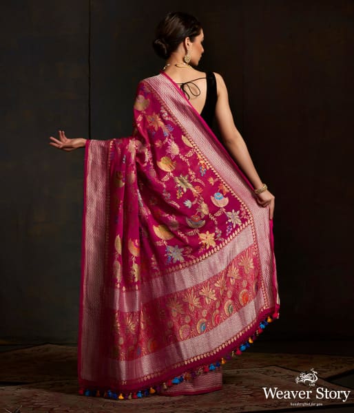 Majenta kadhwa banarasi jangla with meenakari