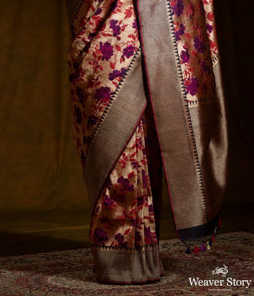 Wine and Copper kimkhab saree with meenakari jaal