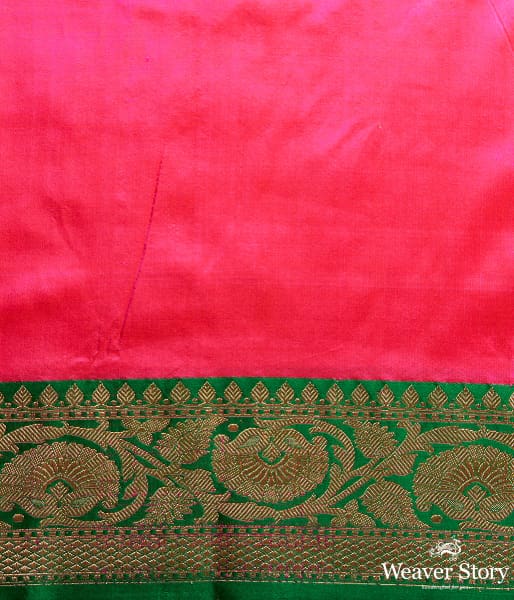 Majenta and Green Contrast Border Banarasi Saree with kadhwa Booti