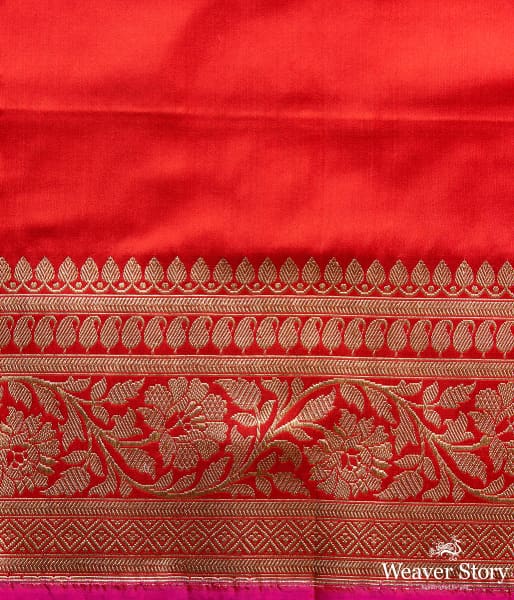 Handwoven Red Kadhwa Jangla with Meenakari and Pink Selvedge