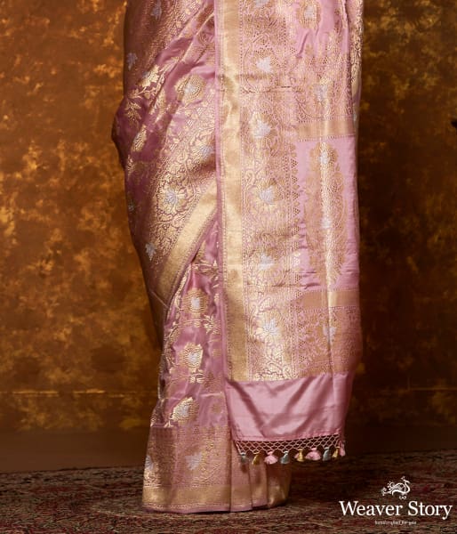 Blush Pink Handwoven Sona Rupa Kadhwa Jangla Saree