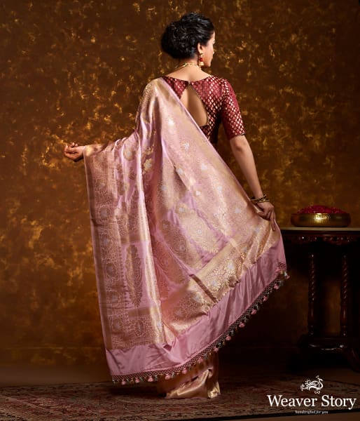 Blush Pink Handwoven Sona Rupa Kadhwa Jangla Saree