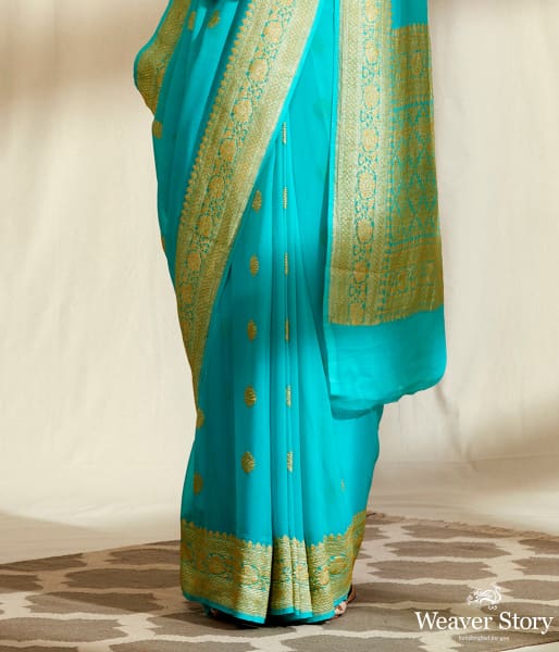 Handwoven Banarasi Georgette Saree in Blue with Kadhwa Booti