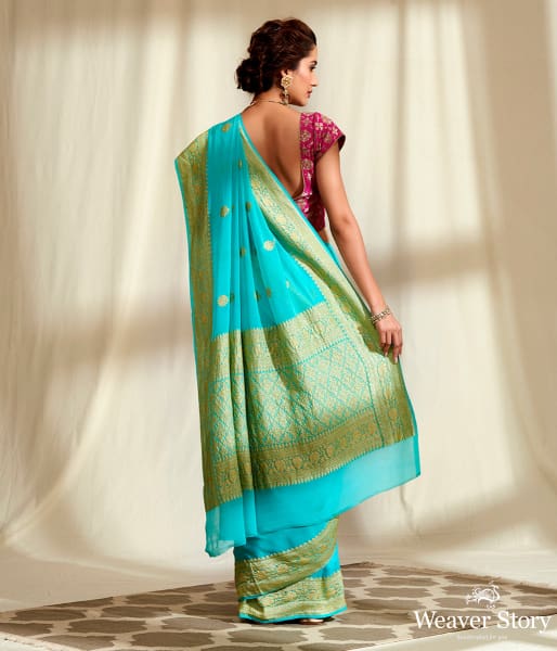 Handwoven Banarasi Georgette Saree in Blue with Kadhwa Booti