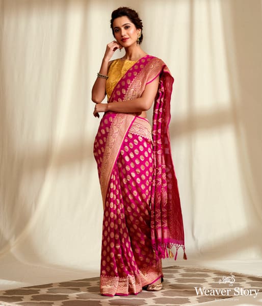 Handwoven Banarasi Georgette Saree in Pink
