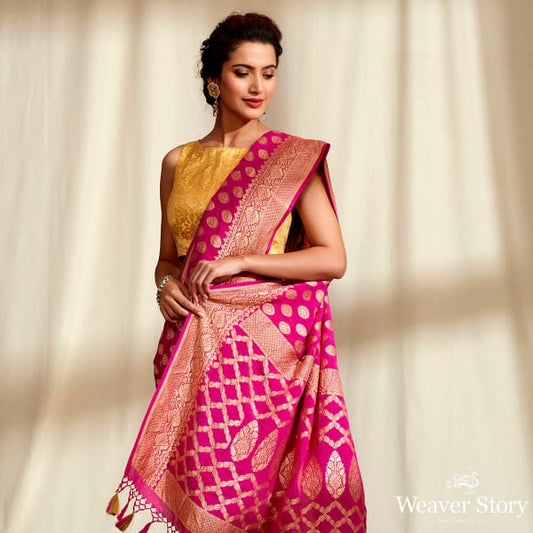 Handwoven Banarasi Georgette Saree in Pink
