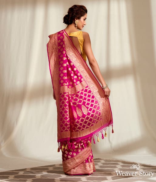 Handwoven Banarasi Georgette Saree in Pink